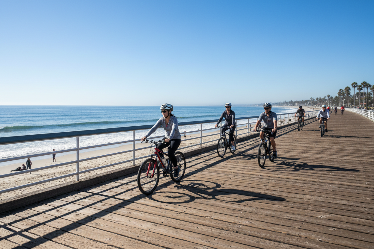 people riding on boardwalk